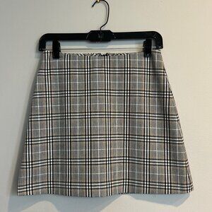 Wilfred/Aritzia Black/White/Tan Plaid A-Line Mini Skirt Size 2